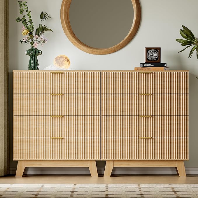39" Tall Dresser for Bedroom, 4-Drawer Fluted Chest of Drawers, Modern Wood Highboy with Deep Storage, Metal Slides & Handles, Anti-Tip Kit, Vertical Clothes Organizer for Apartment, Nursery