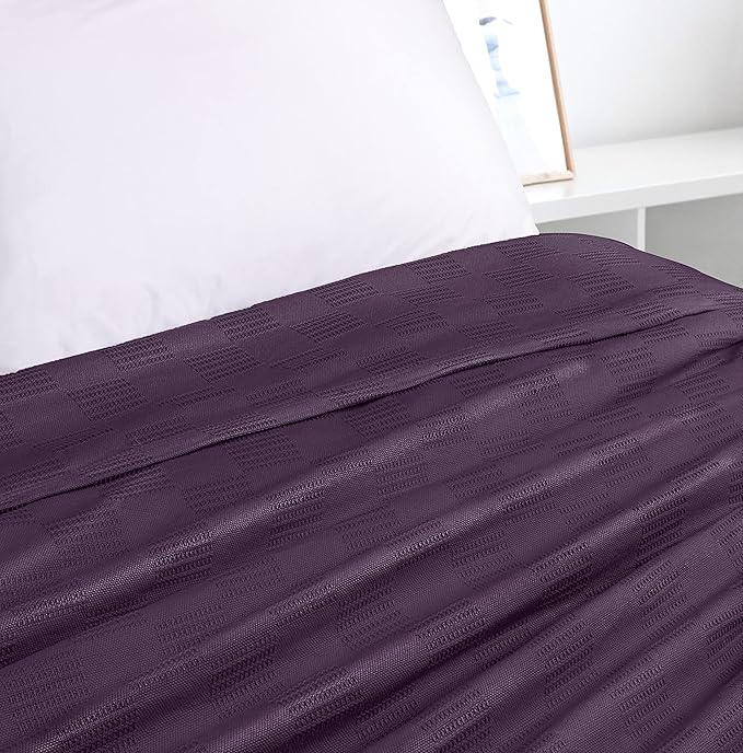 Utopia Bedding Plum 100% Cotton Blanket [Queen Size - 90x90 Inch] 350GSM Lightweight, Soft and Breathable Thermal Blanket for All Seasons