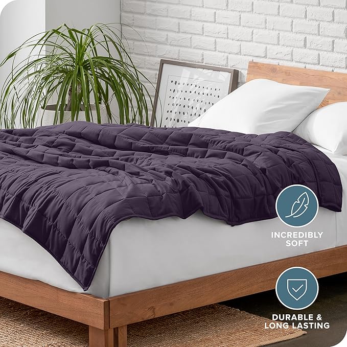 Bare Home Weighted Blanket Queen Size 20lb (60" x 80") for Adults - All-Natural 100% Cotton - Premium Heavy Blanket Nontoxic Glass Beads (Eggplant, 60"x80")