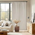Pinch Pleated Blackout 90 Inch Bedroom Curtains 70 Inch Wide Linen Dual Layer Soundproof Farmhouse Window Curtains for Living Room Cream Natural Hooks Rings Back Tab 100% Black Out Drapes 1 Panel