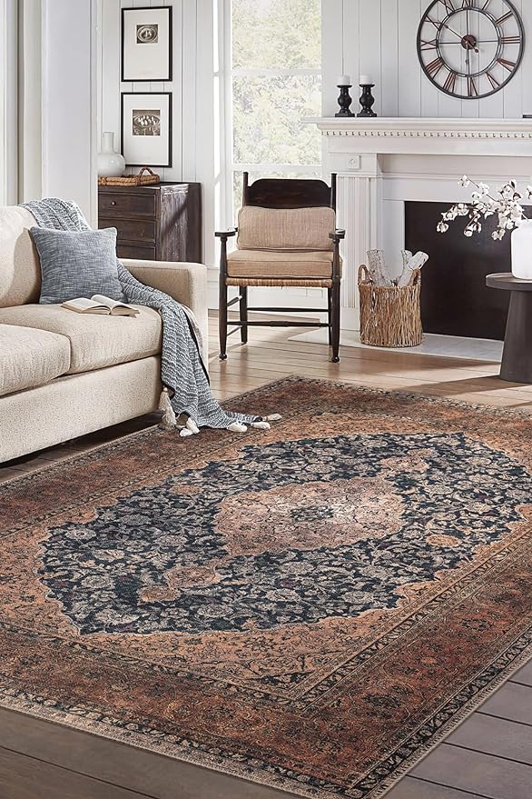 Keen Home Design 4x6 Rug - Machine Washable Area Rug with Non-Slip Backing, Ideal for Living Room, Dining Room, Bedroom - Vintage, Easy Clean, Durable, Low Pile Rug - (4' x 6')