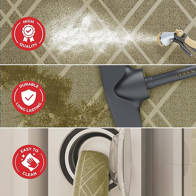 SlipToGrip Universal Door Mat, Plaid Design - Khaki, 42 x 35 - Anti Slip, Durable and Washable, Outdoor and Indoor Floor Welcome Mat - Front Door, Dust Absorbent