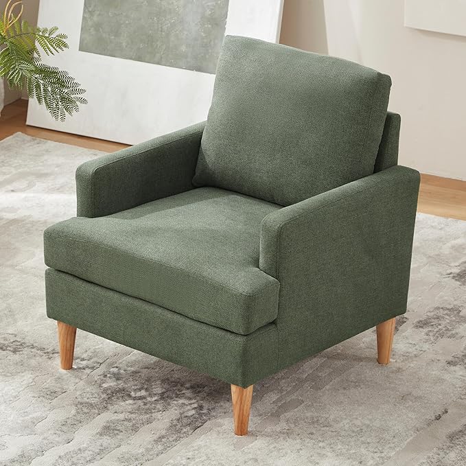 VKNOW Mid-Century Accent Chairs Set of 2, No Tools Assembly Required, Modern Upholstered Polyester Armchairs for Living Room & Bedroom, Comfortable Reading Chairs with Wood Legs, Green