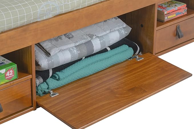 memomad Bali Storage Platform Bed with Drawers (Twin Size, Oak Brown Wood)