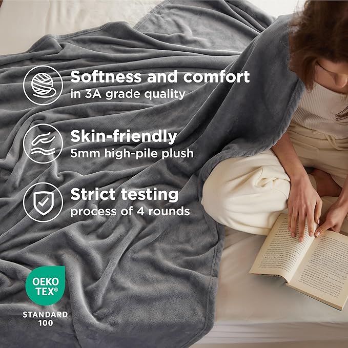 Bedsure GentleSoft Fleece Blanket Twin Size Grey - 300GSM Lightweight Plush Fuzzy Cozy Soft Warm Blanket for Bed, Sofa, Couch, Travel, Camping, 60x80 inches