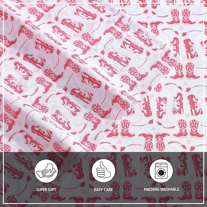 Wrangler - Twin Bed Sheets, Ultra-Soft & Lightweight Bedding with Matching Pillowcase, Lightweight Bed Set for All Season Comfort, Oeko-Tex Certified (Knockin Boots Pink)