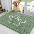 OLANLY Dog Door Mat for Muddy Paws 36x24, Paw Print Design, Absorbs Moisture and Dirt, Non-Slip Washable Doormat, Quick Dry Chenille Mud Mat, Entry Indoor Entryway Carpet, Olive Green and White