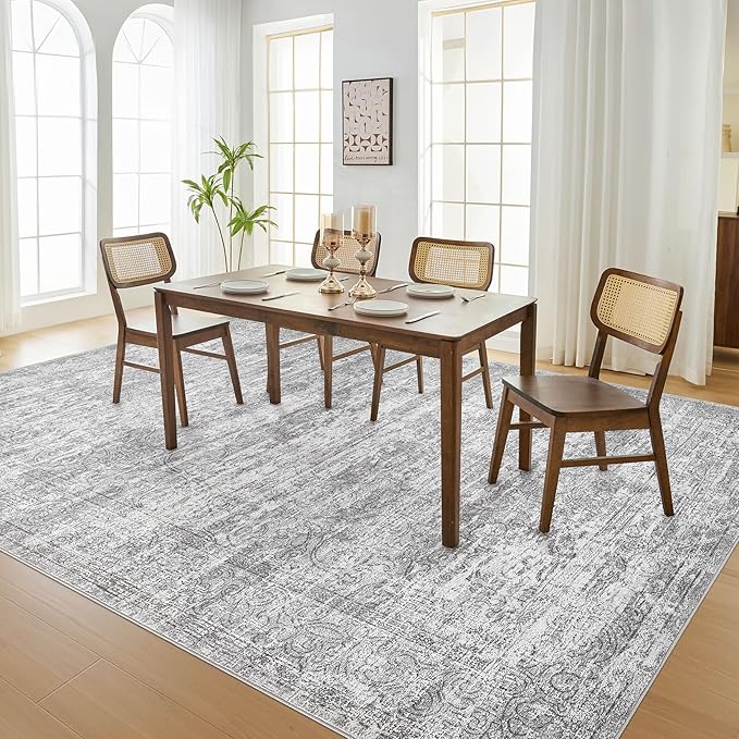 Area Rug Living Room Rugs - 10x14 Abstract Large Soft Indoor Washable Rug Neutral Modern Low Pile Carpet for Bedroom Dining Room Farmhouse Home Office - Vintage Grey