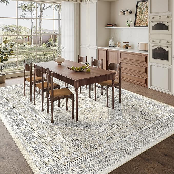 zesthome 9x12 Area Rugs,Stain Resistant Washable Rug,Ultra-Thin Rugs for Living Room,Bedroom,Non-Slip Backing Home Decor Large Area Rug (Beige,9'x12')