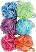 Bath Loofah Set, 6 Pack Shower Pouf Body Sponges with Suction Cups, Exfoliating Bath Accessories for Men and Women, Multicolor