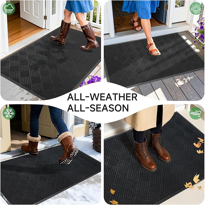 Front Door Mat, Heavy Duty Indoor Outdoor Doormat, 72" x 36" Low Profile Outdoor Mats for Home Entrance, Stain and Fade Resistant Welcome Mat Ideal for High Traffic Area, Diamond Black
