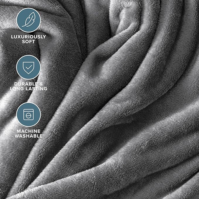 Bare Home Fleece Blanket - King Size - Ultra-Soft Lightweight for Bed, Sofa, and Couch - Luxury Microplush - Cozy Warm Blanket (King, Grey)