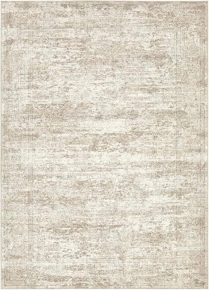 Area Rug Living Room Rugs - 9x12 Abstract Large Soft Indoor Washable Rug Neutral Modern Low Pile Carpet for Bedroom Dining Room Farmhouse Home Office - Vintage Beige