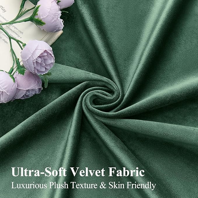 Green Velvet Curtains 84 Inches for Living Room, Elegant Thermal Insulated Luxury Drapes Room Darkening Heavy Blackout Curtains for Bedroom, Back Tab Rod Pocket, Dark Green, W52 x L84, 2 Panels