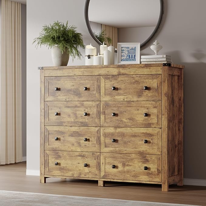 Tall 8-Drawer Dresser, Modern Wooden Storage Chest of Drawers, Dresser TV Stand, Wood Drawer Organizer with Metal Handles for Bedroom, Living Room, Hallway