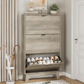 Shoe Cabinet with 3 Flip Drawers, 54" Tall Narrow Fluted Shoe Storage Organizer for Entryway, Hidden Slim Wooden Shoe Rack Cabinet for Front Door Entrance, Hallway, Living Room, Light Grey