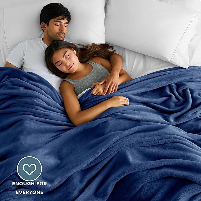 Bare Home Fleece Blanket - Giant Size - Ultra-Soft Lightweight for Bed, Sofa, and Couch - Luxury Microplush - Cozy Warm Blanket (Giant, Dark Blue)