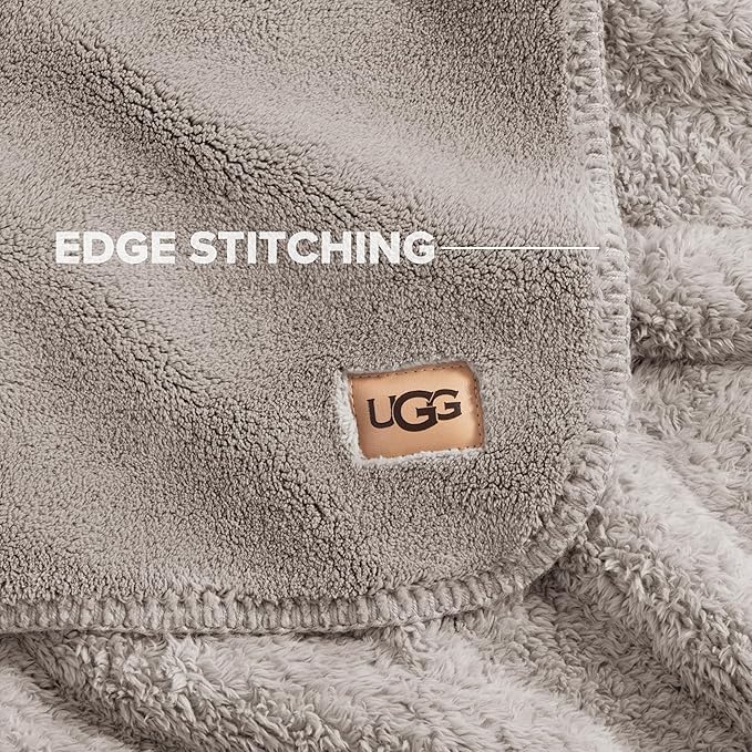 UGG Plush Cal King/King Blanket for Bed, Fleece Cozy Soft Blanket, Luxury Warm Extra Large Throw for Couch, Washable Hypoallergenic Bedding Essentials, 110" x 90", Seal Grey (Whitecap)