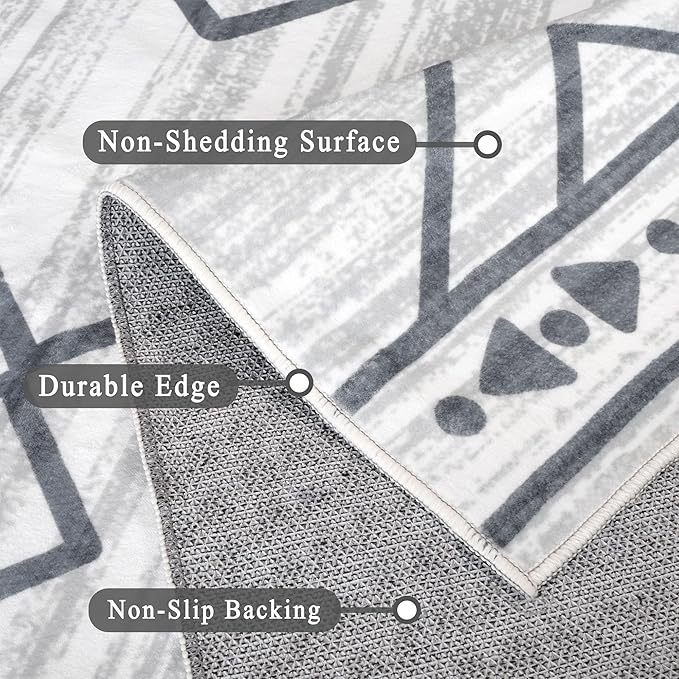 3x5 Rug, Small Area Rug for Living Room, Bedroom, Kitchen, Machine Washable Non-Slip Throw Rug, Low Pile Carpet Western Rug for Entryway Nursery Coffee Table, Checkered