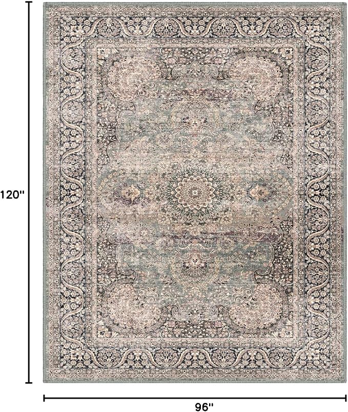 8x10 Area Rug Non Slip Boho Large Rug Entryway Indoor Mat Machine Throw Bedside Rug for Living Room Bedroom Kitchen (Olive Charcoal)