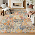 Lahome Moroccan Washable Area Rugs 9x12 Living Room, Soft 9x12 Area Rug for Bedroom, Oriental Non-Slip Non Shedding Throw Large Carpet for Dining Room Office, Cream/Multi
