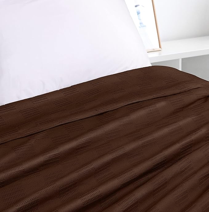 Utopia Bedding Brown 100% Cotton Blanket [Queen Size - 90x90 Inch] 350GSM Lightweight, Soft and Breathable Thermal Blanket for All Seasons