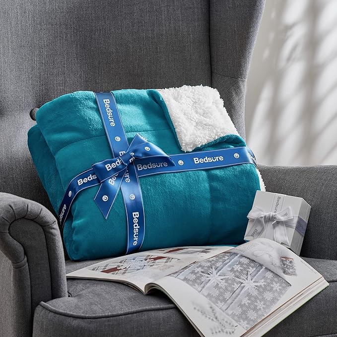 Bedsure GentleSoft Sherpa Fleece Throw Blanket for Couch - Thick and Warm Throw for Women and Men, Soft Fuzzy Plush Blanket for Winter, Teal, 50x60 Inches