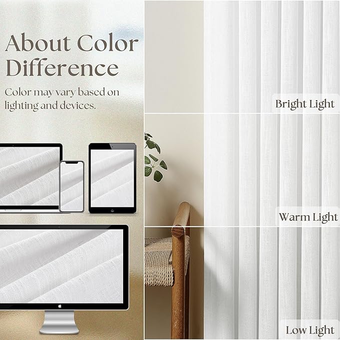 Custom Pinch Pleated 105 Inch Curtains 2 Panels Set for Windows White Linen Blend Curtains Pinch Pleat Back Tab Privacy Light Filtering Boho Drape with Hooks and Rings for Living Room Bedroom