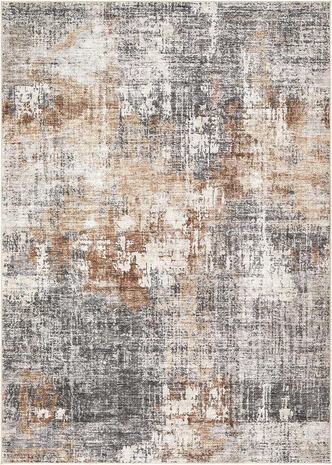 Area Rug Living Room Rugs - 5x7 Washable Large Soft Indoor Neutral Modern Abstract Low Pile Rug Carpet for Bedroom Dining Room Farmhouse Home Office - Grey Brown