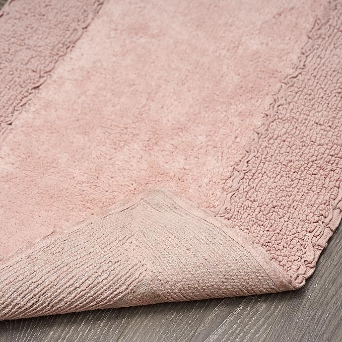 Laura Ashley Ruffle Border 100% Cotton Bath Rug Set, Blush Pink, 17" x 24"/ 20" x 32"