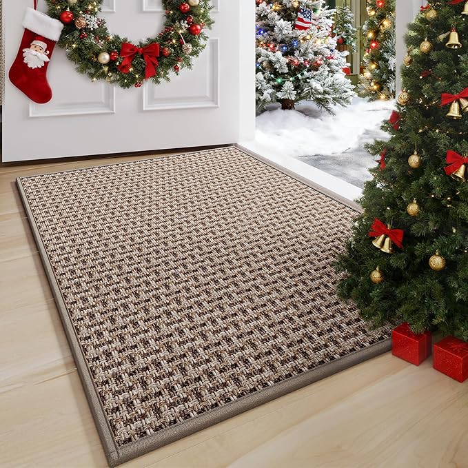 Door Mat 24"x35", Dirt Resistant and Absorbent, Non-Slip Rubber Backing Floor Mats, Easy Clean Low-Profile Doormat for Entryway, Front Door, Inside Entrance, Brown