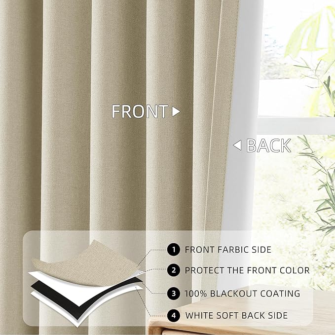 ChrisDowa 100% Blackout Tan Solid Curtains 90 Inches Long 2 Panels for Bedroom Living Room,Farmhouse Room Darkening Thermal Insulated Soundproof Grommet Top Window Treatment Drapes,52x90