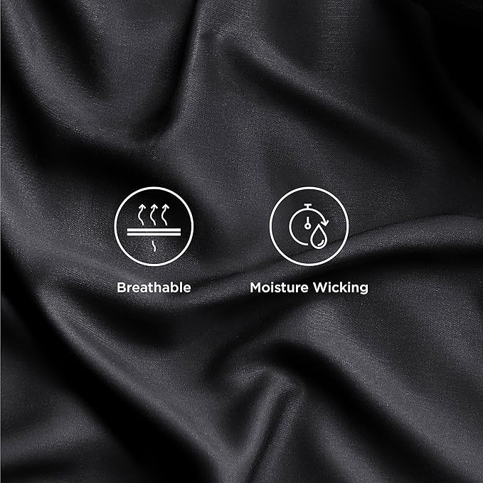 Bedsure Queen Sheets, Rayon Derived from Bamboo, Queen Cooling Sheet Set, Deep Pocket Up to 16", Breathable & Soft Bed Sheets, Hotel Luxury Silky Bedding Sheets & Pillowcases, Black