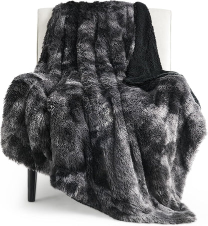 Bedsure GentleSoft Fluffy Black Blanket Cozy Gifts for Men, Black Home Decor Soft Fuzzy Plush Thick Warm Sherpa Fleece Faux Fur Throw Blanket for Couch Bed, Living Room College Dorm Decor, 50x60