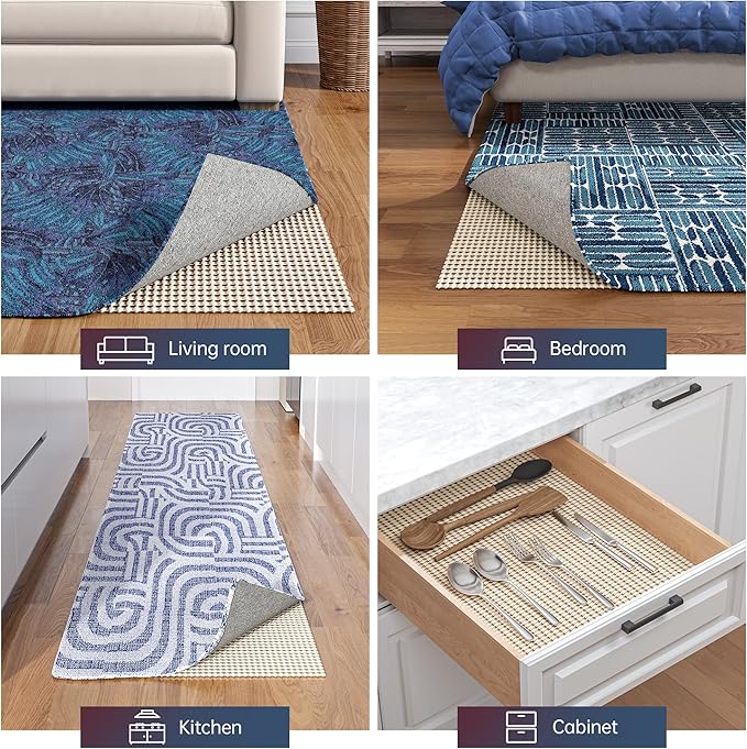 Non-Slip Rug Pad Gripper 2x10 Feet, Anti Skid Mat for Kitchen Hallway Runner Rug, Keep Rugs in Position and Safe, Thick Cushioned Carpet Pad for Hardwood Floors Protection