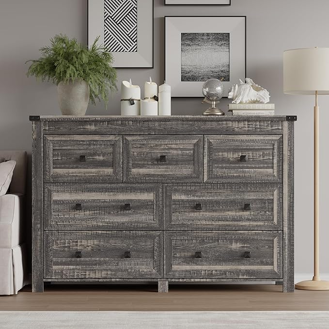 7-Drawer Dresser, Modern Wooden Storage Chest of Drawers, Dresser TV Stand, Wood Drawer Organizer with Metal Handles for Bedroom, Living Room, Hallway