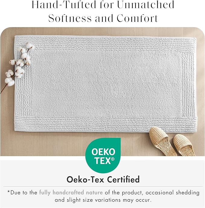 Madison Park Splendor Reversible 100% Cotton Tufted Bathroom Rug-3000 GSM Hotel Quality Luxurious Plush Medium Pile Bath Mat Absorbent, Quick Dry, Shower Room Décor, 24x36 Grey