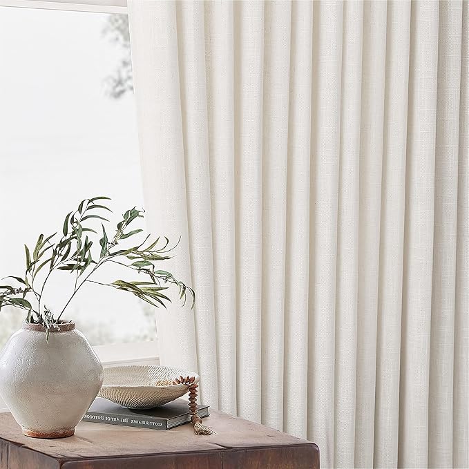 Natural Pinch Pleated Linen Curtains 1 Panel for Living Room Bedroom Memory Training Shaped Semi Sheer Pleat Drapes with Hooks Rings Light Filtering Window Curtain 60x108