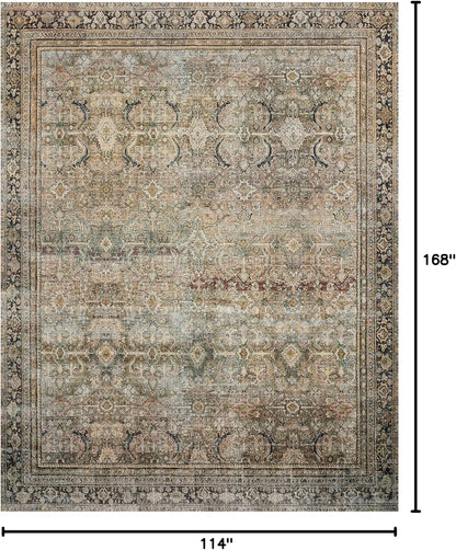 Loloi Layla Collection LAY-03 Olive/Charcoal 9'-6" x 14' .13" Thick Area Rug, Soft, Durable, Vintage Inspired, Distressed, Low Pile, Non-Shedding, Easy Clean, Printed, Living Room Rug