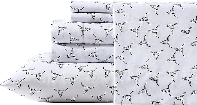 Wrangler - Twin Bed Sheets, Ultra-Soft & Lightweight Bedding with Matching Pillowcase, Lightweight Bed Set for All Season Comfort, Oeko-Tex Certified (Steer Skulls Black)