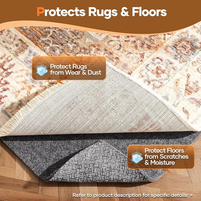 Veken Non Slip Cushioned Runner Rug Pad Gripper 2 x 8 Ft, Felt and Silicone Backing, 1/4 inch Thick Carpet Liner for Hardwood Floors and Finishes, Under Area Rugs Anti Skid Mat, Keep Rugs in Place