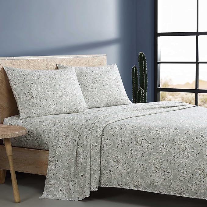 Wrangler - King Bed Sheets, Ultra-Soft & Lightweight Bedding with Matching Pillowcases, Lightweight Bed Set for All Season Comfort, Oeko-Tex Certified (Prairieland Paisley Green)