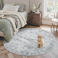 5x5 Grey Round Rug 5ft Living Room Circle Rug Vintage Gray Round Area Rug Non Slip Indoor Carpet for Entryway Dining Room Bedroom