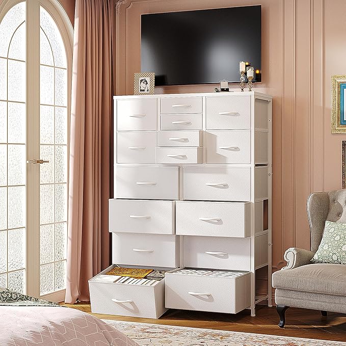 57“H Dresser for Bedroom with Multiple Drawers,Dressers & Chests of Drawers for Bedroom,Large White Dresser, Sturdy Metal Frame & Wood Top,Entryway, Hallway