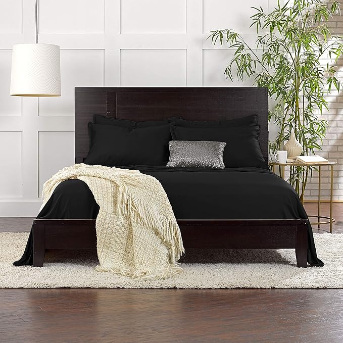 Pure Bamboo Full Sheets, Genuine 100% Organic Viscose Derived from Bamboo Bed Sheet Set, Luxuriously Soft & Cooling, Double Stitching, 2 Year Quality Promise (Full, Black)