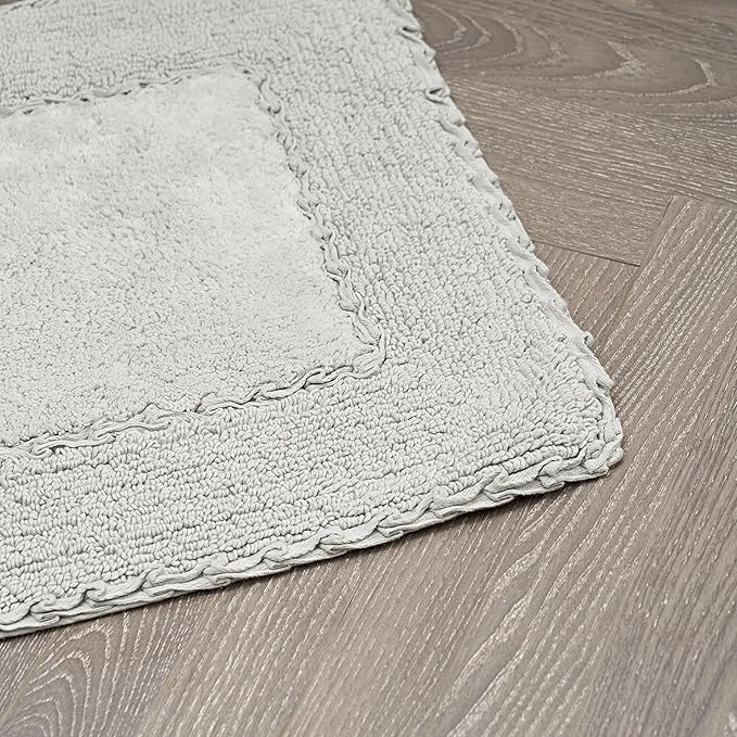 Laura Ashley Ruffle Border Light Grey 27"x 45" 100% Cotton Bath Rug