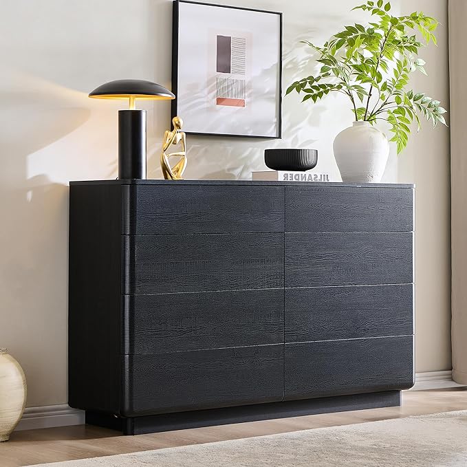 ACCOHOHO 8 Drawer Dresser for Bedroom, 52 Inch Wide Modern Chest of Drawers, Push-to-Open Wood Storgae Organizer with Large Drawers for Bedroom, Living Room, Hallway, Black