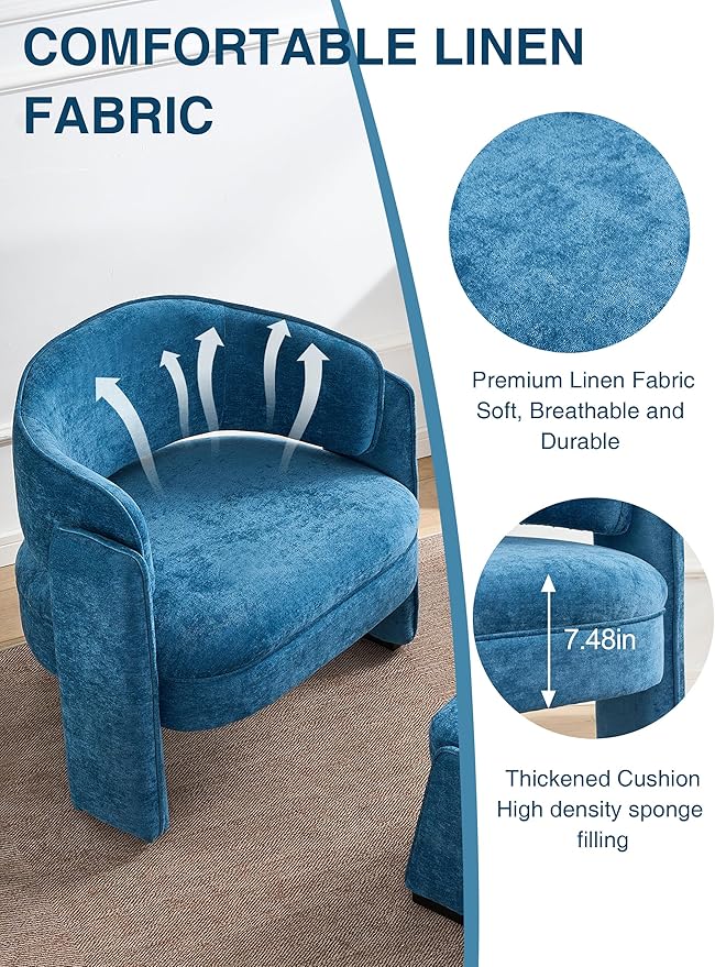 LOULENS Accent Chair with Ottoman, Oversized Barrel Chair, Modern Upholstered Comfy Armchair for Living Room, Bedroom, Reading Room & Corner, Blue