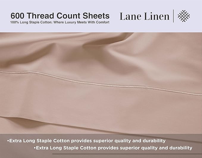 LANE LINEN Split King Sheet Sets for Adjustable Beds - 5 PCs, 600 Thread Count Split King Sheets Set - Sateen King Split Sheets for Adjustable Bed - Split Top King Sheets Set for Bed - Sepia Rose