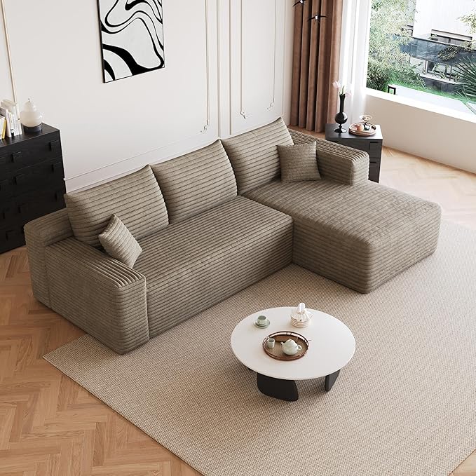 96" Sectional Couches for Living Room Modern Modular Sofa with L-Shape Couchs Upholstered Boneless Couch Deep Seat Sectional Couch with Chaise (Camel, 96" Right Facing Chaise+2Seaters)